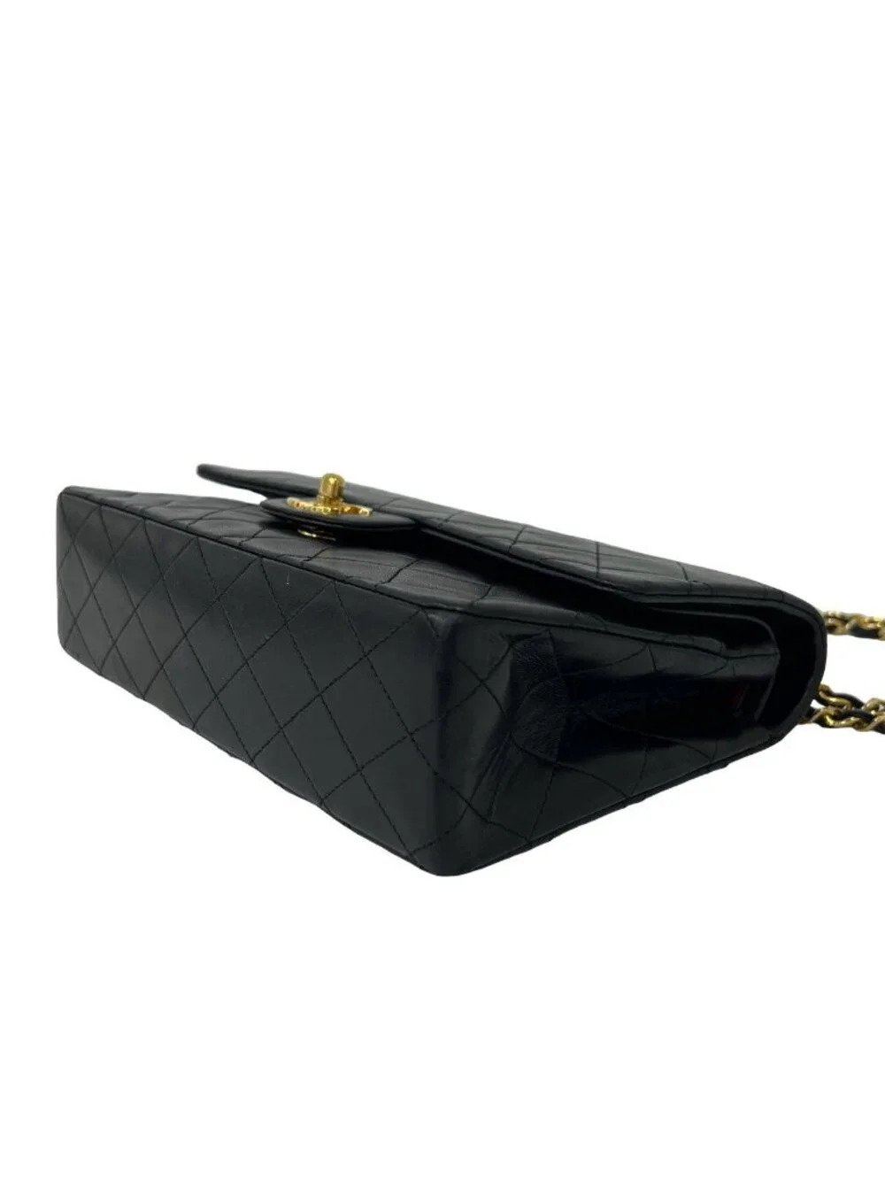 Chanel Vintage Quilted Double Flap Lambskin Chain Shoulder Bag Black